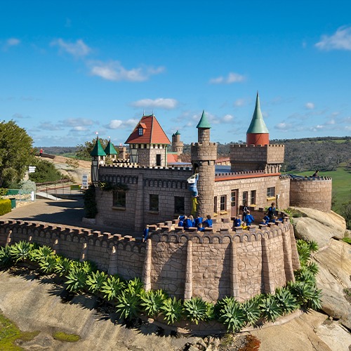 A wide view of Fairy Park, located in Anakie, one hour west from Melbourne. The park features an old style castle.