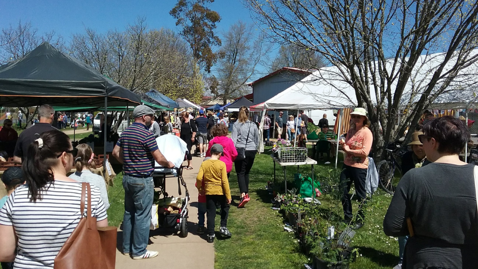 Tens of people at one of Victoria's Sunday Farmers' Market.
