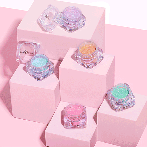 A gif of several beauty products. The colour pallet of each of the products is soft pink.