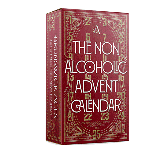 A gif of a few Brunswick Aces products which includes a non-alcoholic advent calendar and gin and tonics.