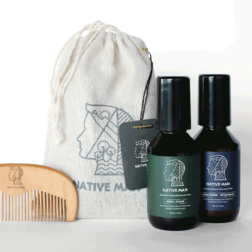 A gif of Native Man products. There are images of aftershave, washing products and travel kits.