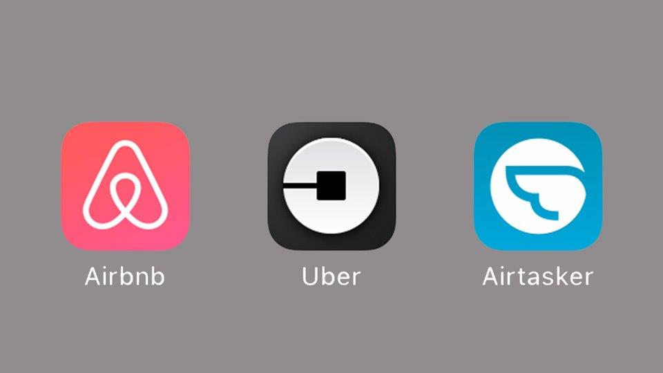 Logos for Airbnb, Uber and Airtasker