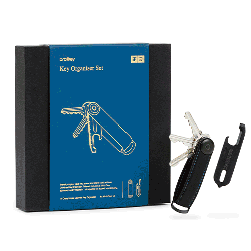A gif of Orbit Key. There are photos of their key holder products being used and in their packaging.